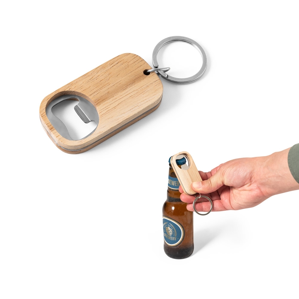 Abridor de garrafas em aço inox e bambu