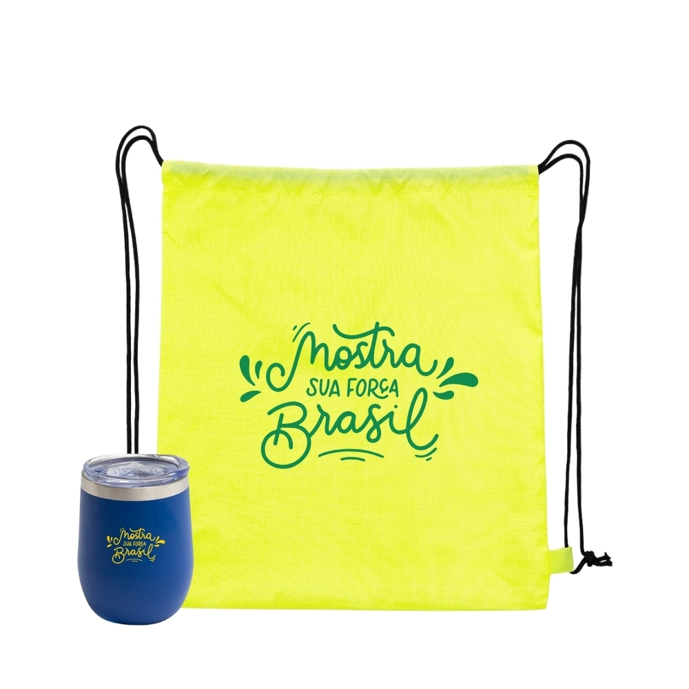 Kit Copo Térmico Personalizado com Mochila Saco para Copa do Mundo