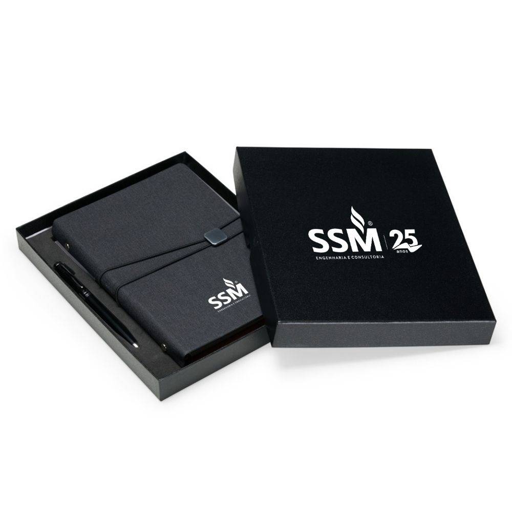 Kit Executivo Personalizado 2 Peças: Caderno Fichário e Caneta Metálica