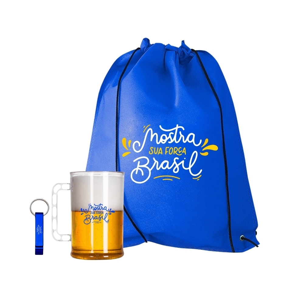 Kit Torcedor Personalizado com Caneca Acrílica, Mochila Saco e Chaveiro Abridor