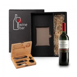 Kit Vinho Personalizado em Estojo de Bambu-KSM-KT9024R