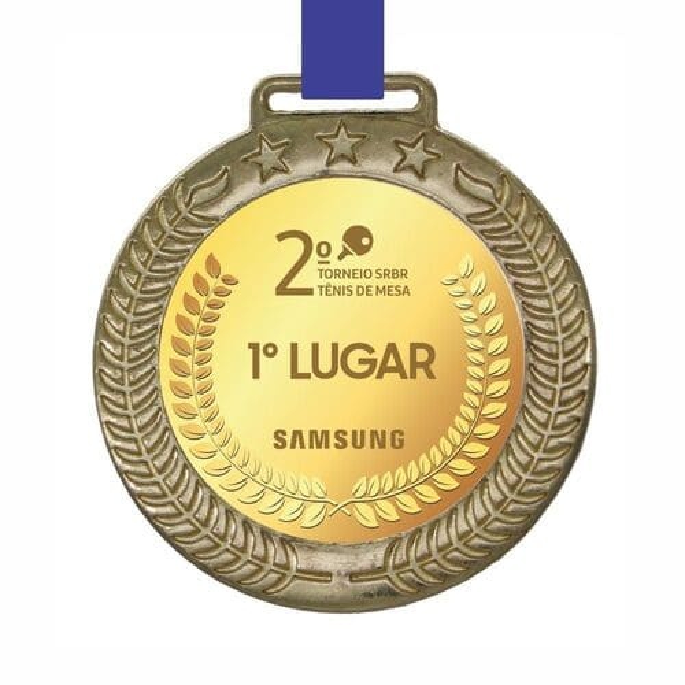 Medalha Personalizada com Fita Cetim Azul-KHG-6601G